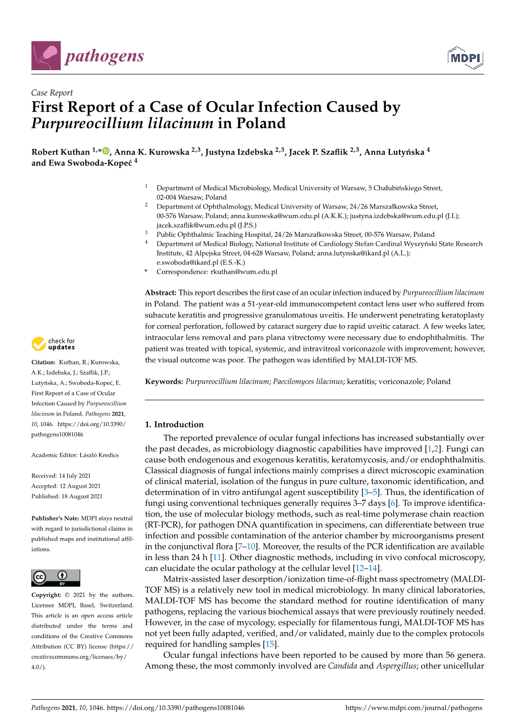 First Report of a Case of Ocular Infection Caused by Purpureocillium Lilacinum in Poland