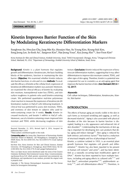 Kinetin Improves Barrier Function of the Skin by Modulating Keratinocyte Differentiation Markers