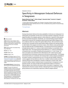Specificity in Mesograzer-Induced Defences in Seagrasses