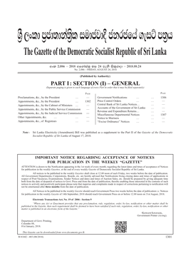 The Gazette of the Democratic Socialist Republic of Sri Lanka