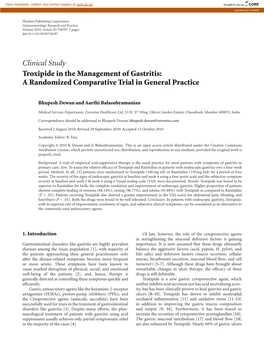 Clinical Study Troxipide in the Management of Gastritis: a Randomized Comparative Trial in General Practice