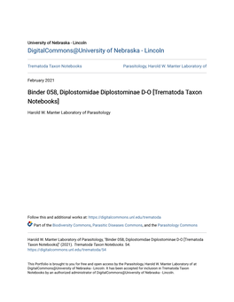 Binder 058, Diplostomidae Diplostominae D-O [Trematoda Taxon Notebooks]