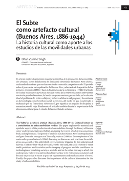 El Subte Como Artefacto Cultural (Buenos Aires, 1886-1944) [173-200] ISSN 1852-7175 173