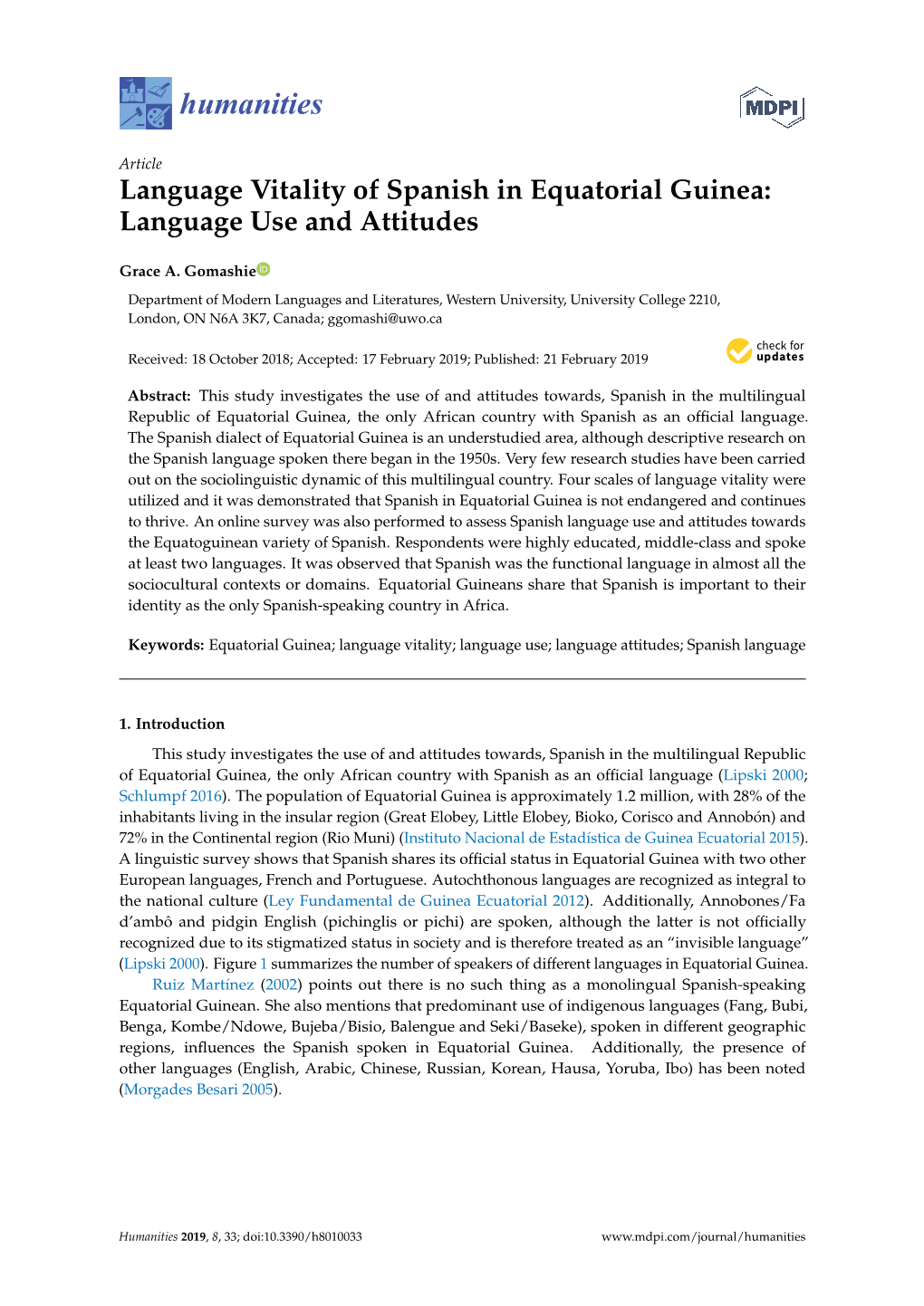 Language Vitality of Spanish in Equatorial Guinea: Language Use and Attitudes