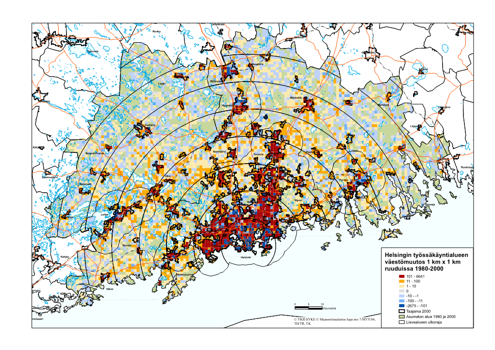 Helsingin Työssäkäyntialueen Väestömuutos 1 Km X 1 Km