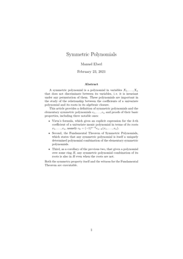Symmetric Polynomials