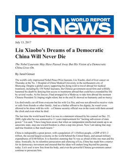 Liu Xiaobo's Dreams of a Democratic China Will Never Die