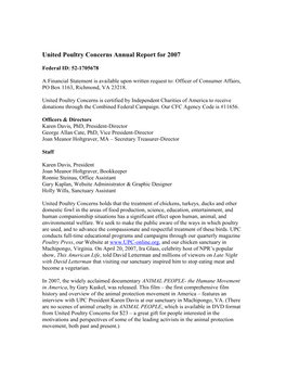 United Poultry Concerns Annual Report for 2007