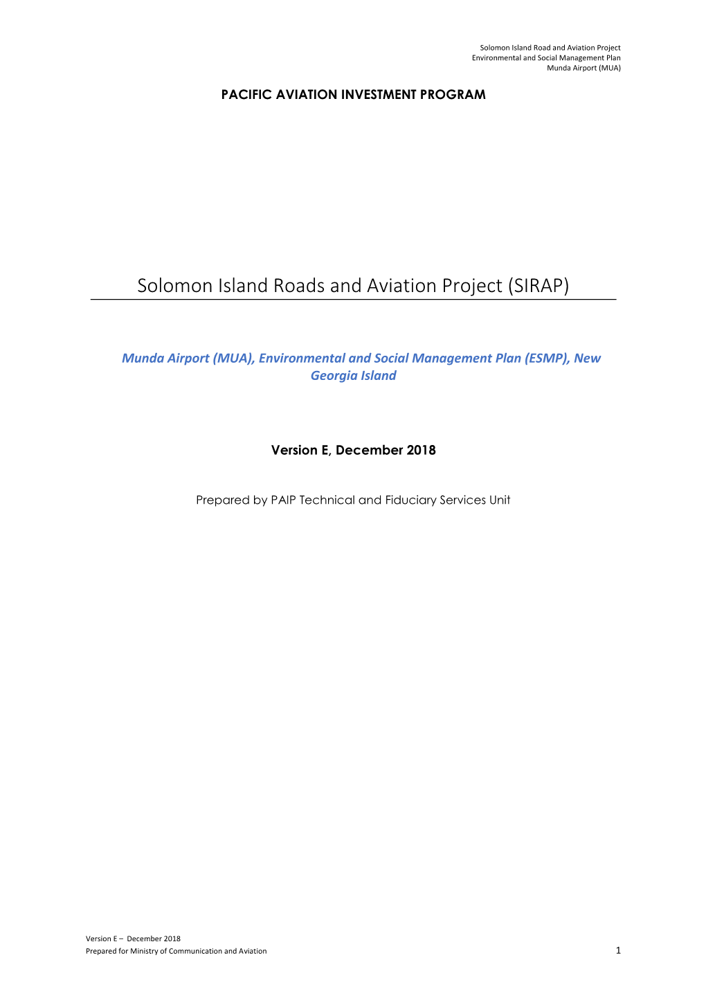 Solomon Island Roads and Aviation Project (SIRAP)