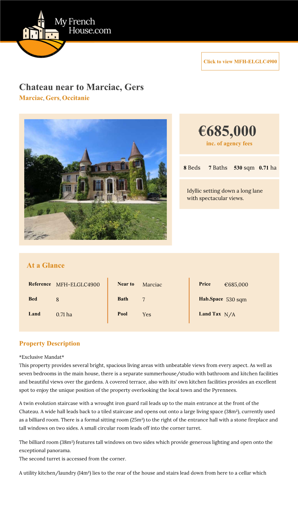 8 Bedroom Chateau for Sale – Marciac