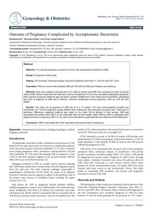 Outcome of Pregnancy Complicated by Asymptomatic Bacteriuria