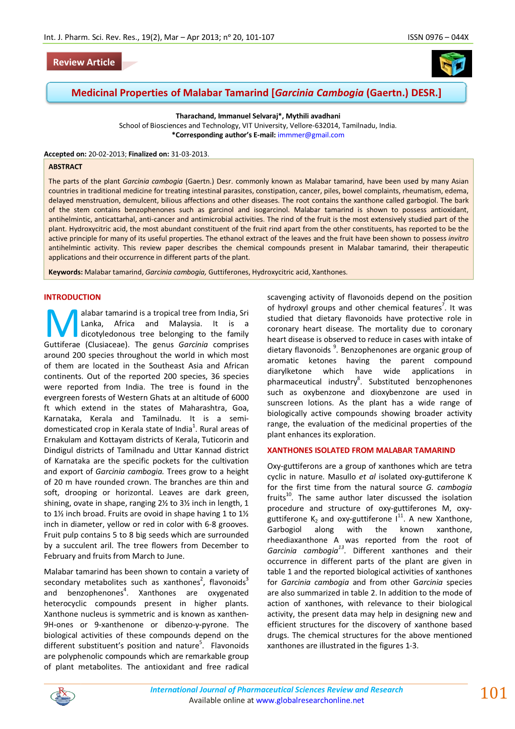 Medicinal Properties of Malabar Tamarind [Garcinia Cambogia (Gaertn.) DESR.]
