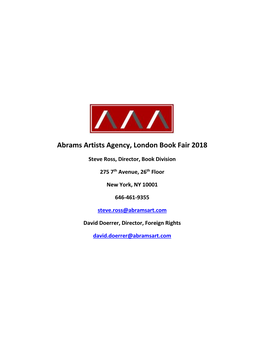 Abrams Artists Agency, London Book Fair 2018