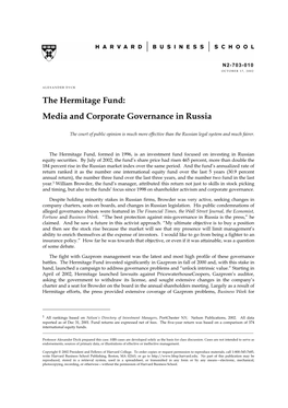 The Hermitage Fund: Media and Corporate Governance in Russia