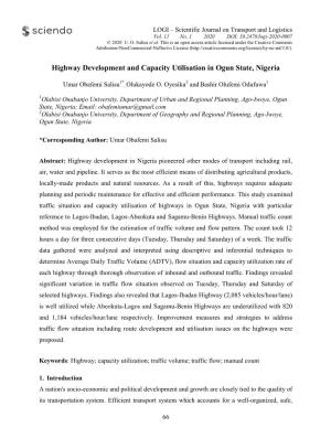 Highway Development and Capacity Utilisation in Ogun State, Nigeria