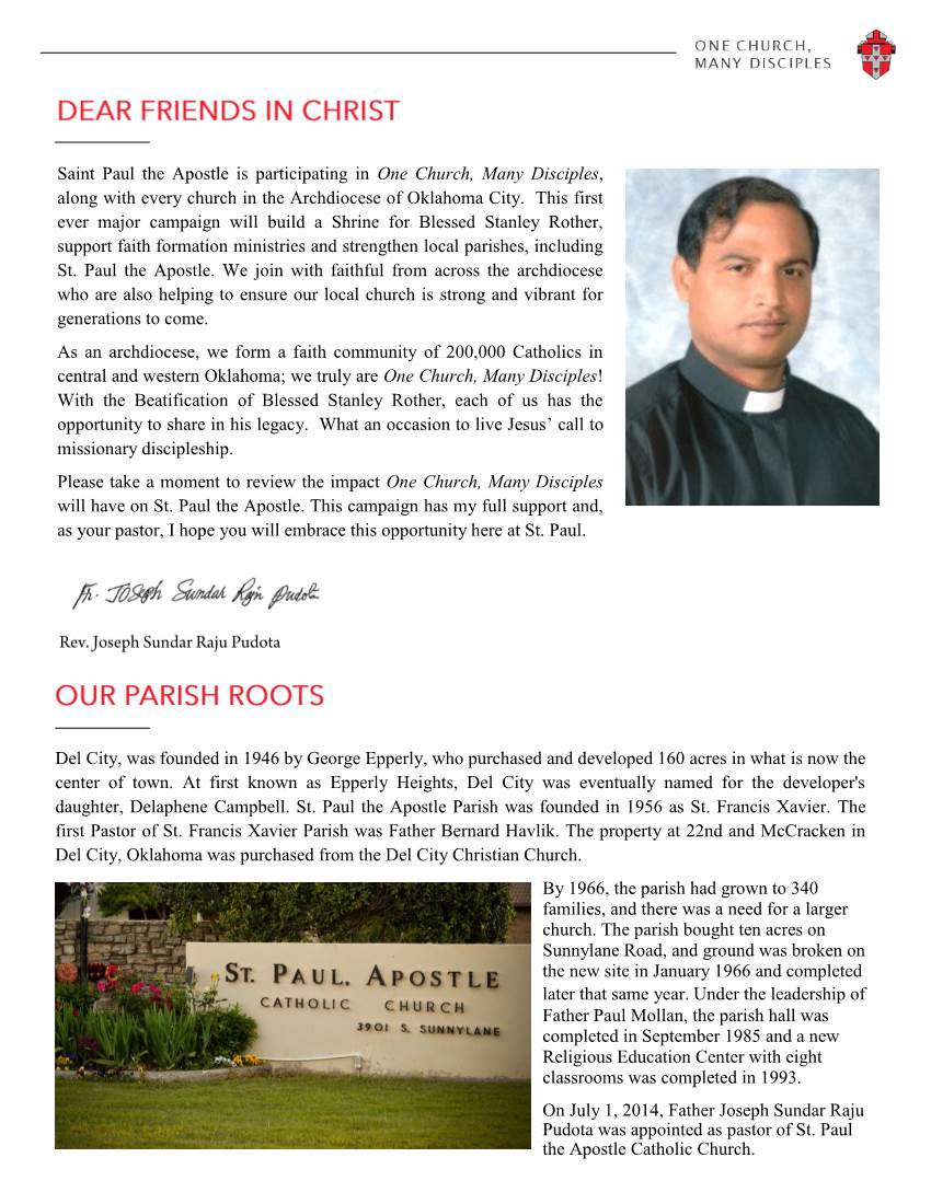 Saint Paul the Apostle Is Participating in One Church, Many Disciples, Along with Every Church in the Archdiocese of Oklahoma City