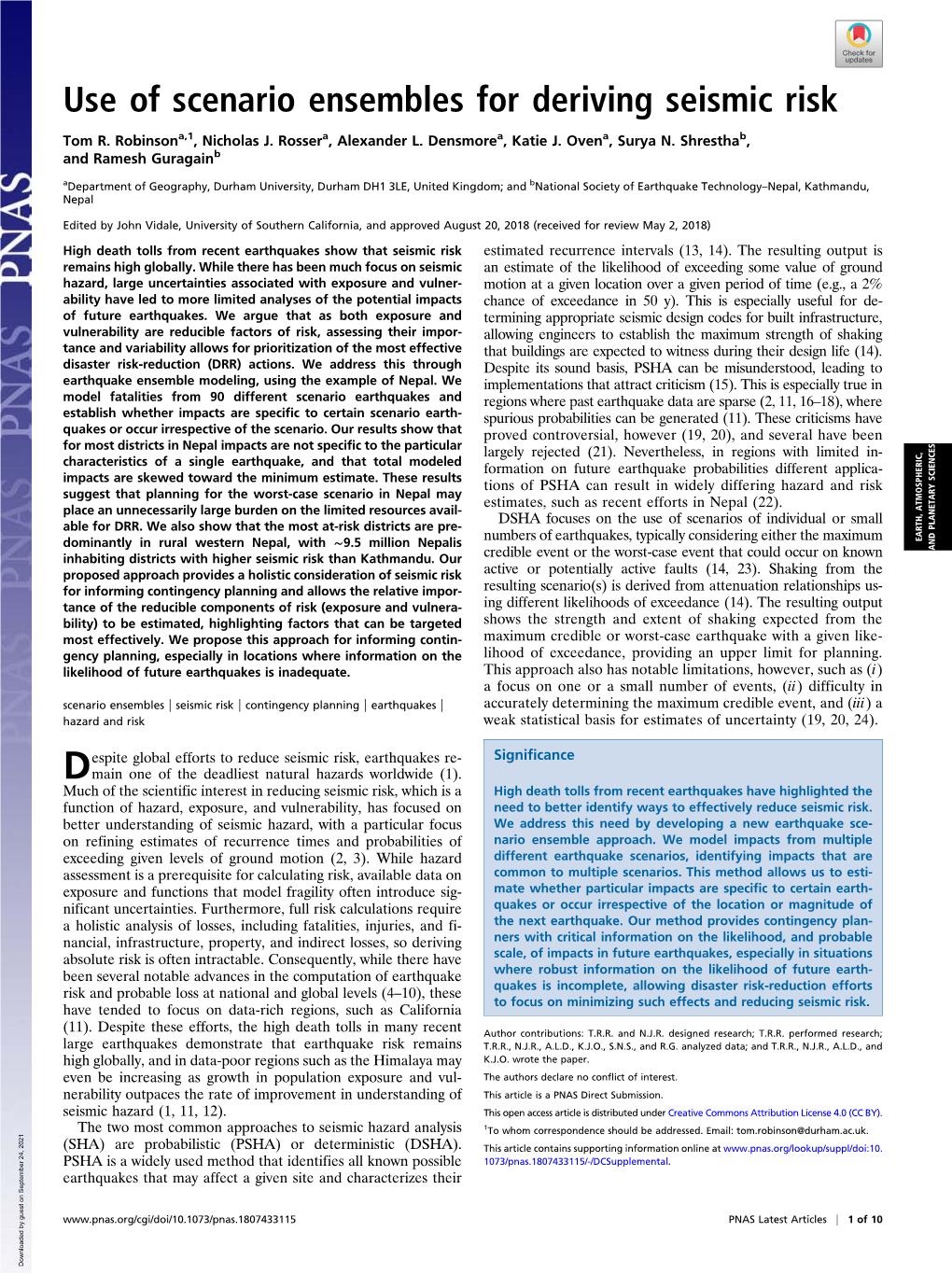 Use of Scenario Ensembles for Deriving Seismic Risk