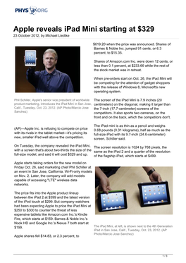 Apple Reveals Ipad Mini Starting at $329 23 October 2012, by Michael Liedtke