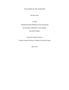 THE CODING of the WOOSTERS by Max Sonin a Thesis Submitted In