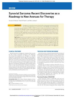 Synovial Sarcoma: Recent Discoveries As a Roadmap to New Avenues for Therapy