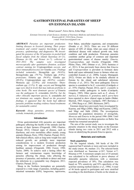 Gastrointestinal Parasites of Sheep on Estonian Islands