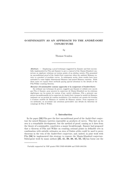O-Minimality As an Approach to the André-Oort Conjecture