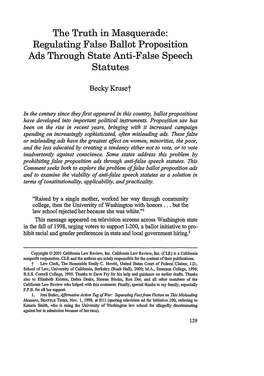 Regulating False Ballot Proposition Ads Through State Anti-False Speech Statutes