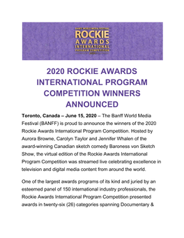 2020 Rockie Awards International Program