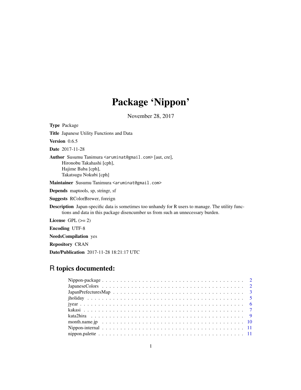 Package 'Nippon'
