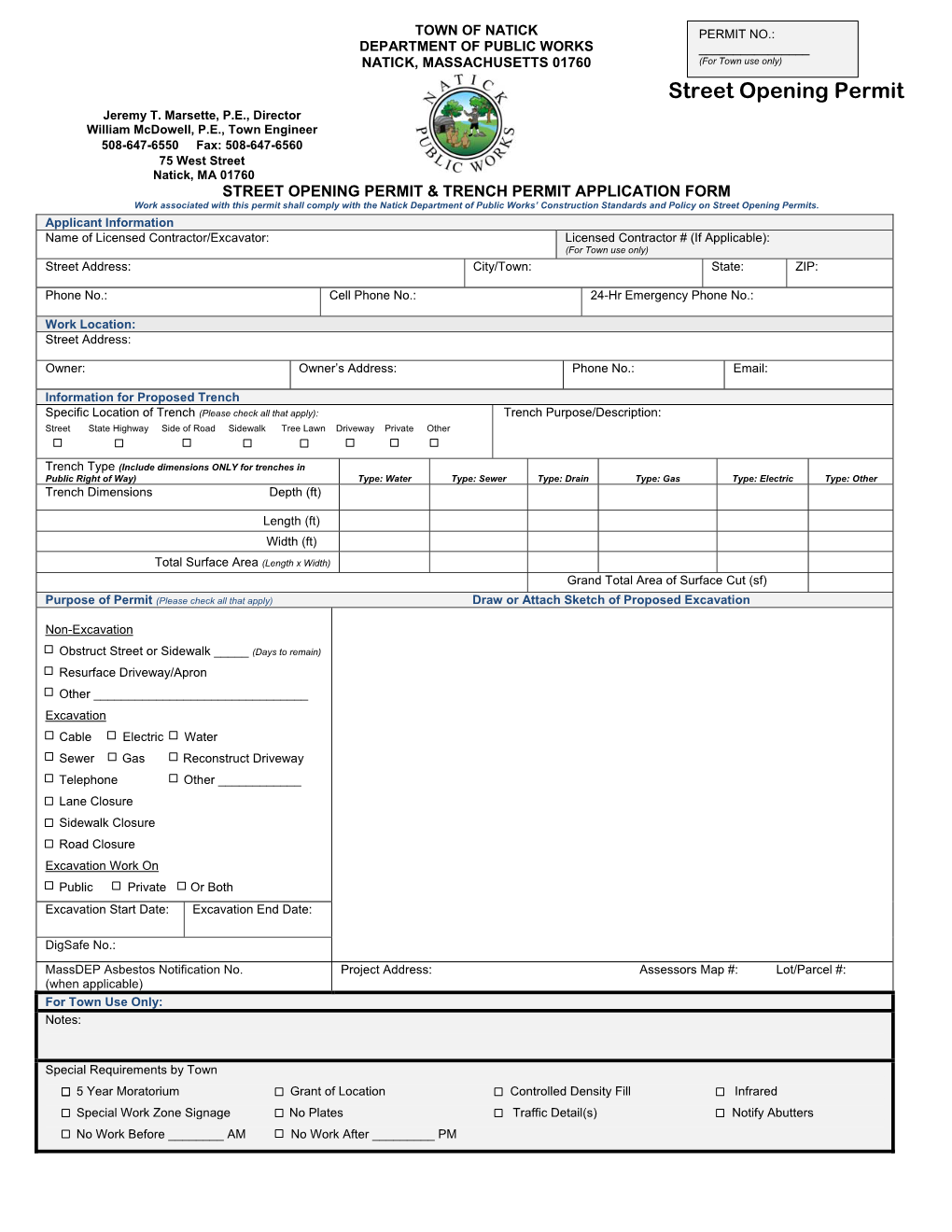 Street Opening and Trench Permit Application