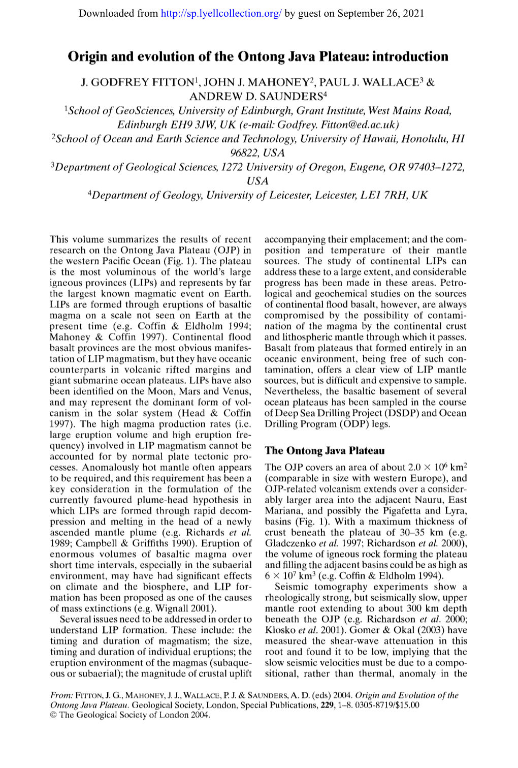 Origin and Evolution of the Ontong Java Plateau: Introduction