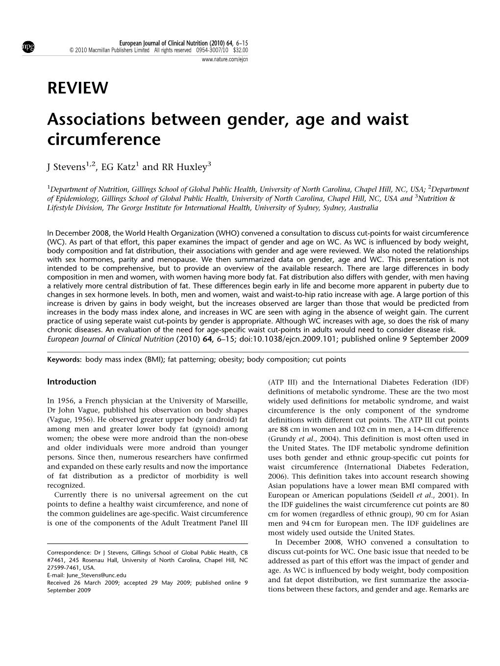 Associations Between Gender, Age and Waist Circumference