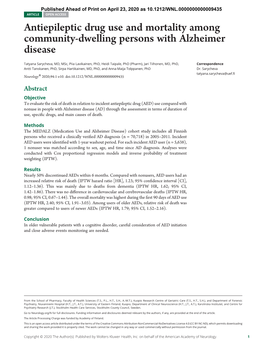 Antiepileptic Drug Use and Mortality Among Community-Dwelling Persons with Alzheimer Disease