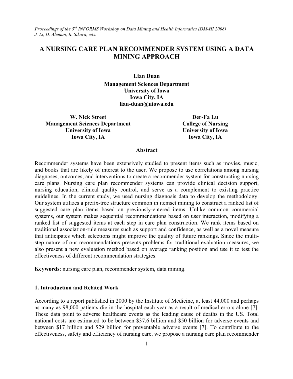 A Nursing Care Plan Recommender System Using a Data Mining Approach