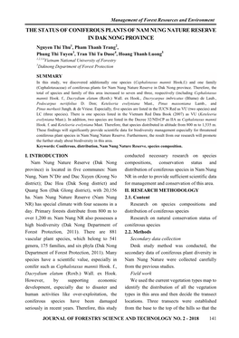 The Status of Coniferous Plants of Nam Nung Nature Reserve in Dak Nong Province