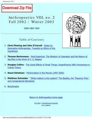 Anthropoetics VIII, 2