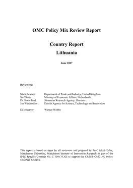 OMC Policy Mix Review Report Country Report Lithuania