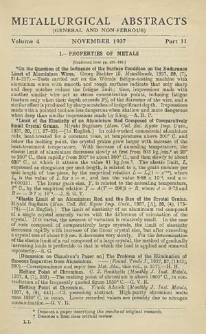 METALLURGICAL ABSTRACTS (GENERAL and NON-FERROUS) Volume 4 NOVEMBER 1937 Part 11