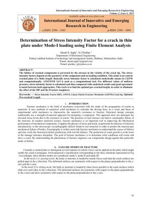 Determination of Stress Intensity Factor for a Crack in Thin Plate Under Mode-I Loading Using Finite Element Analysis