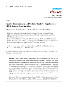 Regulators of HIV-1 Reverse Transcription