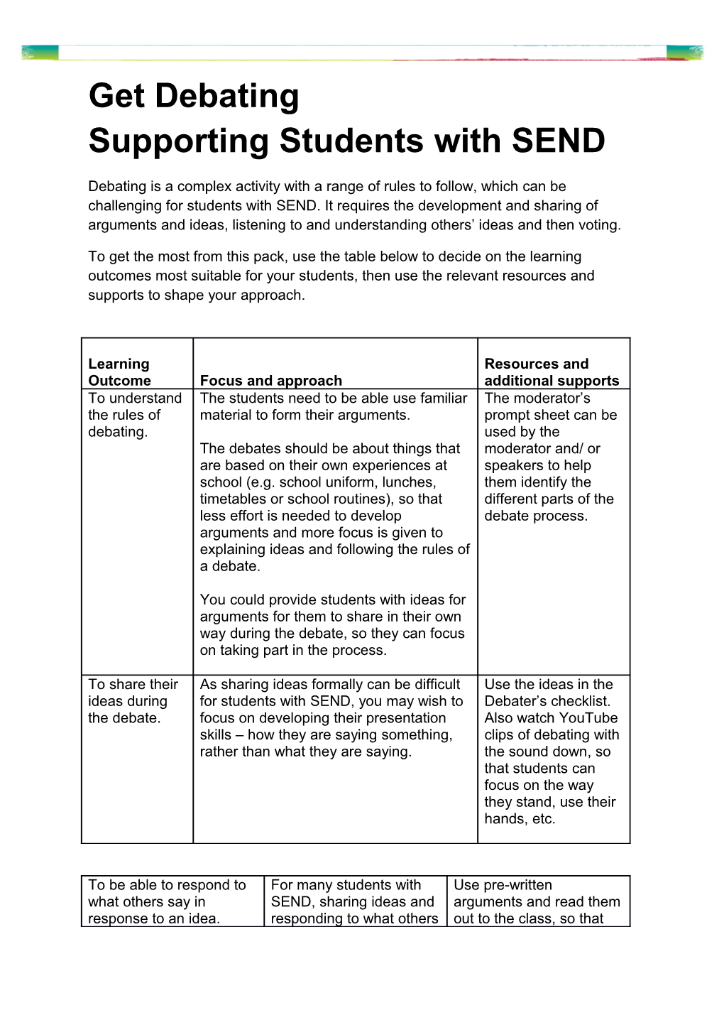 Get Debating Supporting Students with SEND