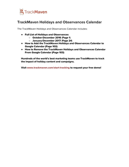 Trackmaven Holidays and Observances Calendar