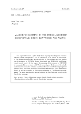 Vánoce 'Christmas' in the Ethnolinguistic Perspective. Czech