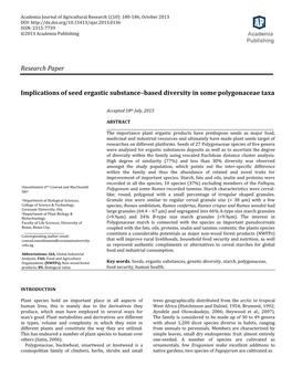 Research Paper Implications of Seed Ergastic Substance–Based Diversity
