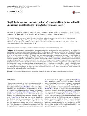 Rapid Isolation and Characterization of Microsatellites in the Critically Endangered Mountain Bongo (Tragelaphus Eurycerus Isaaci)
