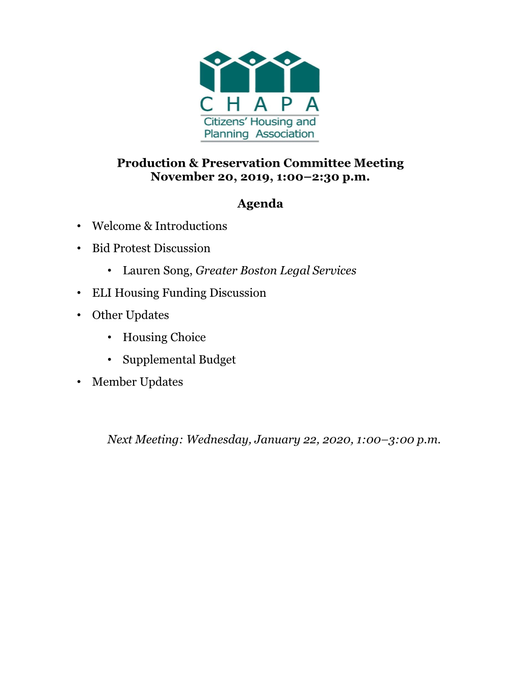 Production & Preservation Committee Meeting November 20, 2019