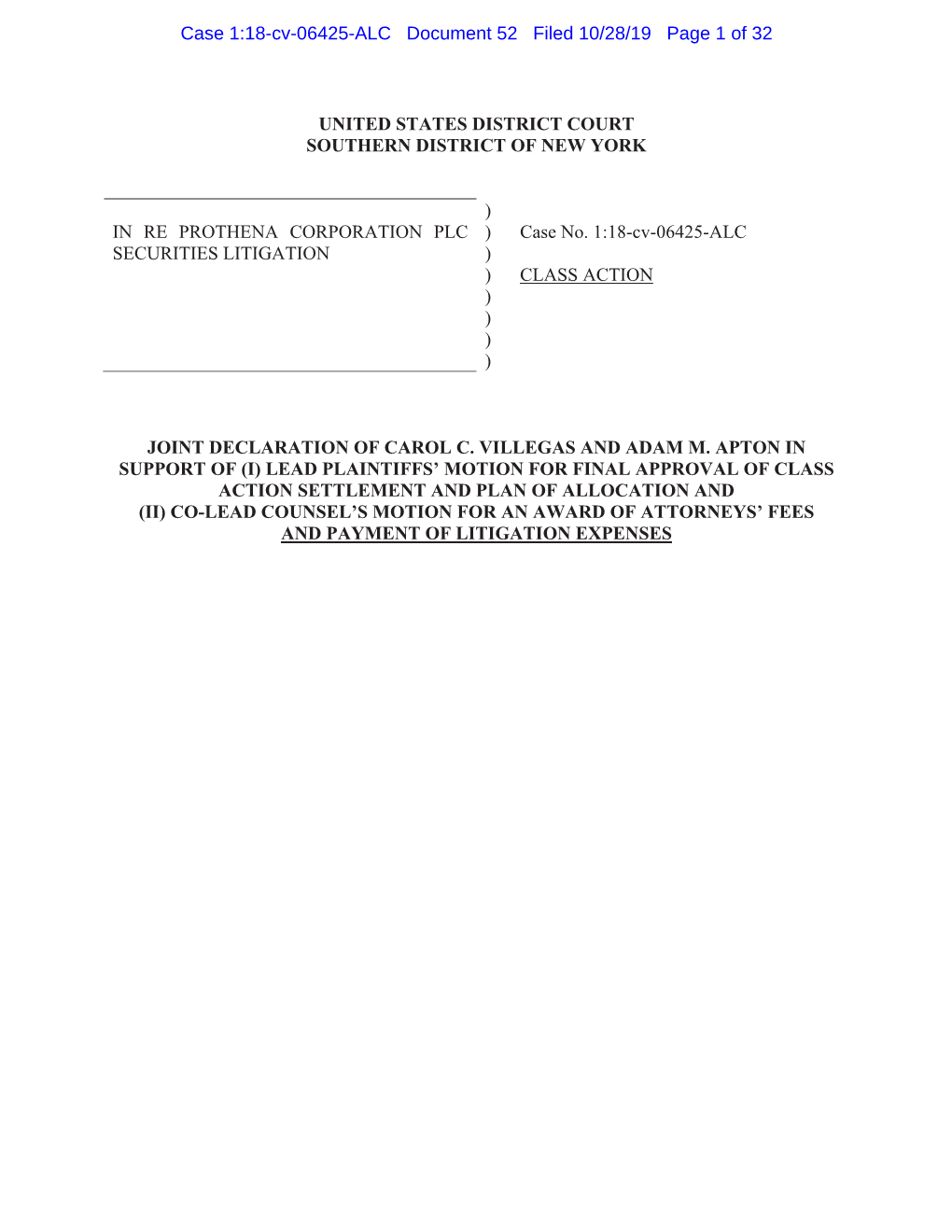 Case 1:18-Cv-06425-ALC Document 52 Filed 10/28/19 Page 1 of 32