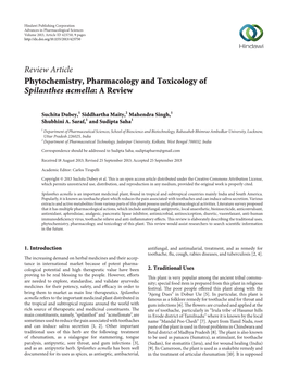 Phytochemistry, Pharmacology and Toxicology of Spilanthes Acmella: A
