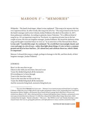 Maroon 51 – “Memories”