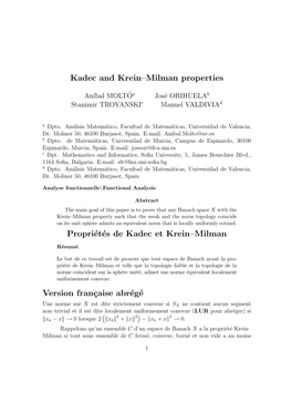 Kadec and Krein–Milman Properties Propriétés De Kadec Et Krein